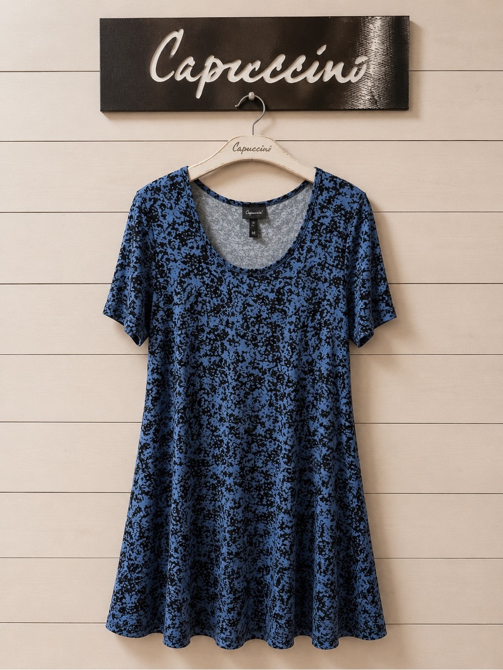 CAPPUCCINO Blue Black Abstract Print Dress Size XL